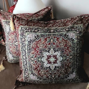 2 Pcs Burgundy Turkish Floral Pillow Cover,Tapestry ,Boho Sofa Chair Furniture Pillow Cover