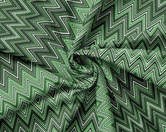 Sage Emerald Green Zigzag Fabric by the Yard, Missoni Style Geometric Upholstery Textile