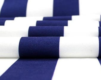 Marine und Weiss Gestreifter Polsterstoff, Polyester Mikrofaser, Meterware