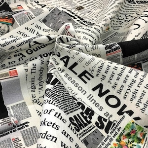 Newspaper Print Fabric by the Meter, Retro Fabric Decor Furniture Chair Sofa Upholstery Fabric
