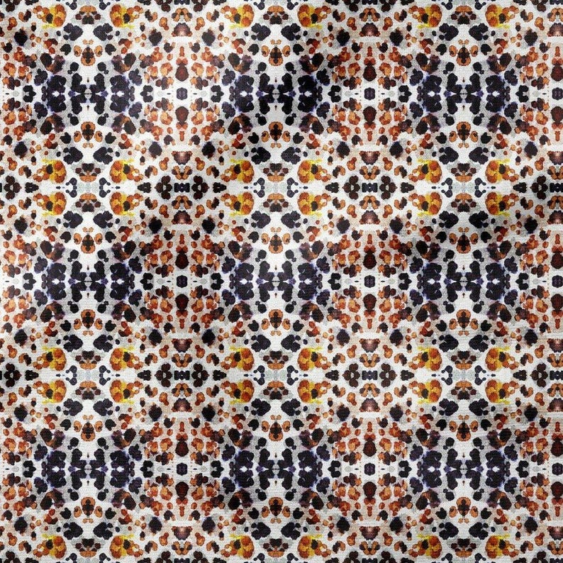 Abstracte stof met luipaardprint, symmetrisch dierlijk materiaal, 56-inch brede katoen-polymix, woondecoratie afbeelding 3