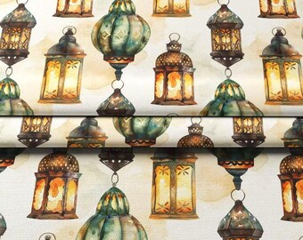 Watercolor Lanterns Patterned Fabric: Upholstery Decor by the Meter