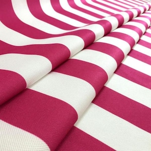 Geometric Striped Upholstery Fabric: Fuschia White Polyester, By The Meter