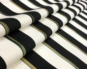 Schwarz-weiße Markise Streifen Polyester Stoff Schüttgut, Gold Detail Polster Textil