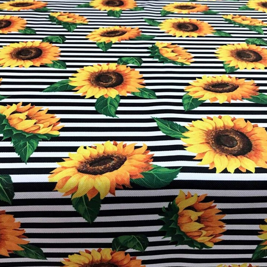 Sunflower Textiles Sunflower Stripe Fabric by the Yard, Black White Floral Textile, Modern ...