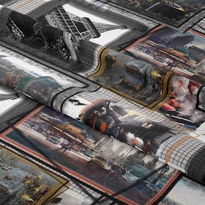 Paris City Streets,Eiffel Tower PRİNT Fabric by the Meter, Pop Art Fabric Decor Furniture Chair Sofa Upholstery Fabric