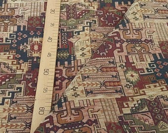 Bohemian Tribal Chenille Upholstery Fabric – Heavy Duty Geometric Textile by Yard