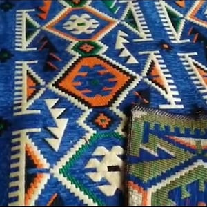 Blau Orange Türkischer Kelim Polsterstoff,Teppichstoff Meterware,Dekor Teppich Tapisserie Sofa Stuhl Polsterstoff