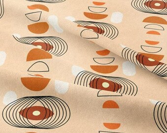 Halverwege de eeuw moderne geometrische stof, boho-oog maanstanden bekleding, verbrand oranje beige katoenen canvas