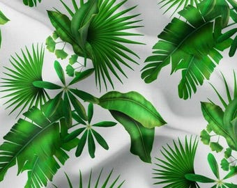 Green Palm Leaf Fabric by Yard, Tropical Botanical Jungle Print, Upholstery Material