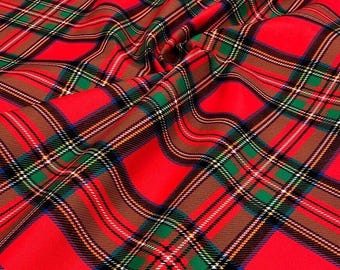 Red Royal Stewart Plaid Fabric by the Yard, Christmas Tartan Cotton, Traditional Scottish Check Upholstery, Holiday Cushion Sewing Fabric