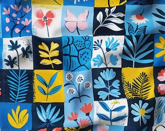Retro Floral Patchwork Stoff: Polyester Polsterstoff Meterware