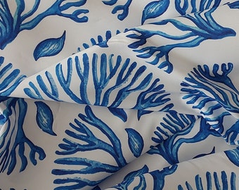 Blaue Koralle Aquarell Stoff Meterware, Nautische Küsten Dekoration