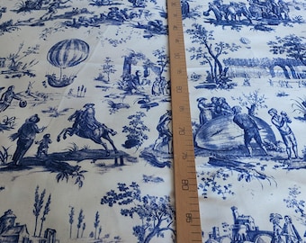 Tela Toile de Jouy, tela francesa azul marino por metro, estampado de escena pastoral vintage, material decorativo cottagecore para tapicería.