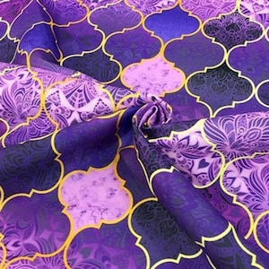 Tessuto marocchino viola al metro, tessuto con motivo geometrico etnico, decorazione per mobili, sedie, divani, tappezzeria