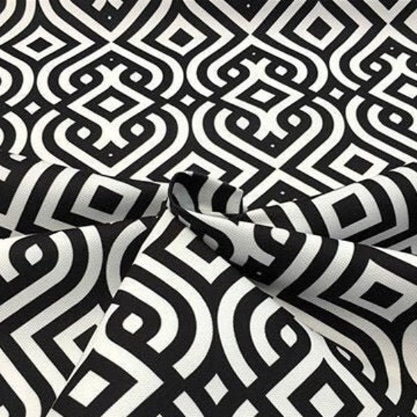 Black & White Oriental Fabric by the Meter, Geometric Fabric Decor Furniture Chair Sofa Upholstery Fabric