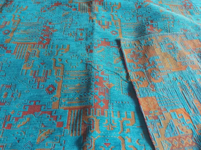 Turquoise High Quality  Soft Chenille Turkish Kilim Upholstery Fabric by the Meter,Decor Rug Tapestry Sofa Chair Furniture Upholstery Fabric