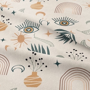 Evil Eyed Rainbow Print Bohemian Fabric by the meter,Ethnic Bohemia Figures Decor Furniture Chair Sofa Upholstery Fabric