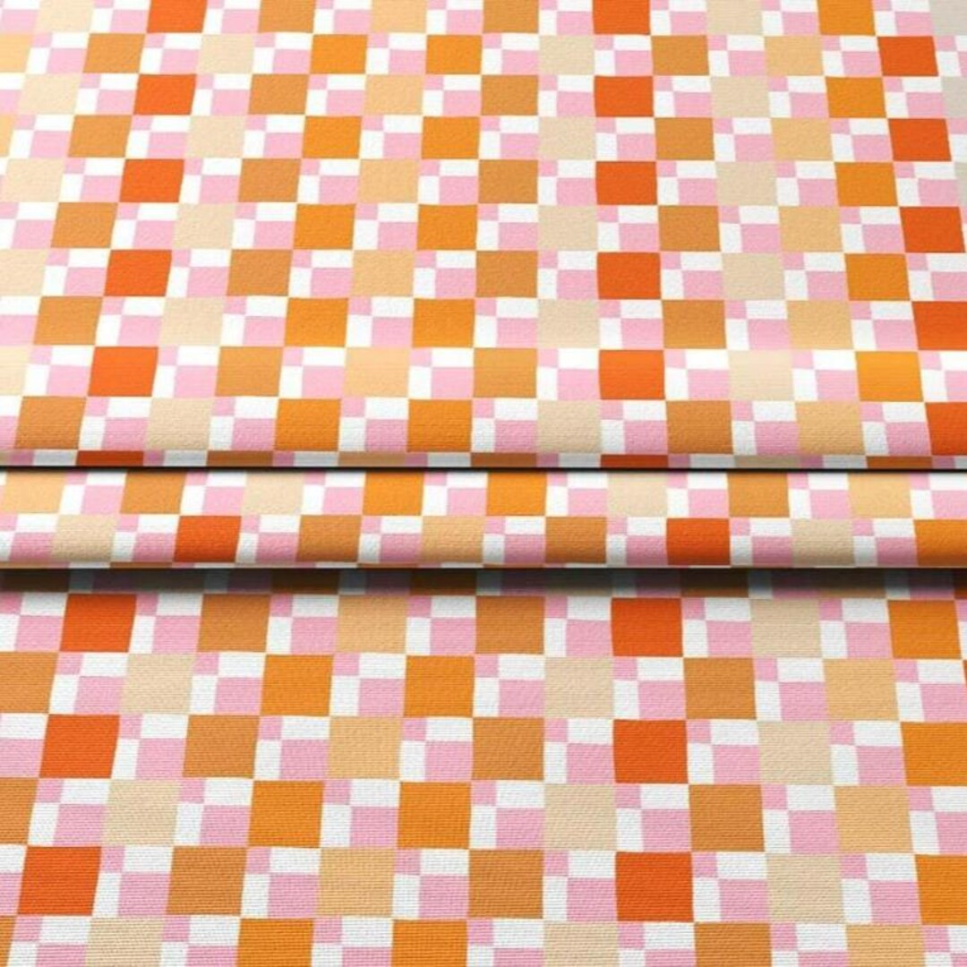 Retro Pink,orange Checkerboard Fabric,70s Groovy Mosaic Pattern,56