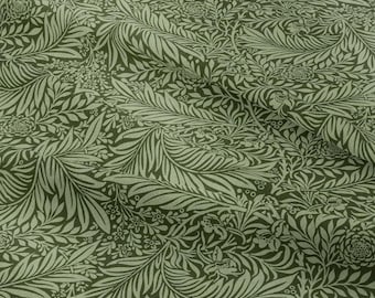 Sage Green William Morris Style Fabric by the Yard, Vintage Willow & Floral Botanical Upholstery, Arts Crafts Fabric for Curtains and more