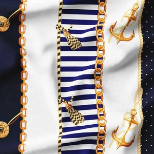 Gold Anchor,Navy Striped Fabric by the Meter,Marine,Nautical Fabric Decor Furniture Chair Sofa Upholstery Fabric