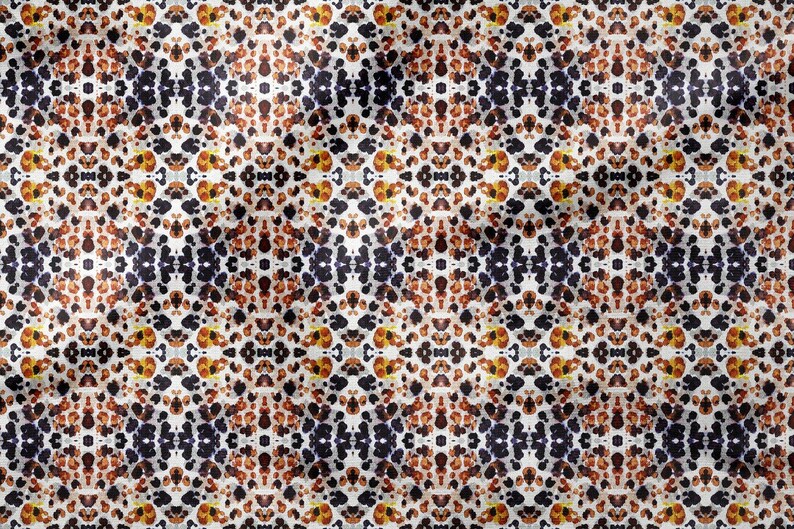 Abstracte stof met luipaardprint, symmetrisch dierlijk materiaal, 56-inch brede katoen-polymix, woondecoratie afbeelding 4