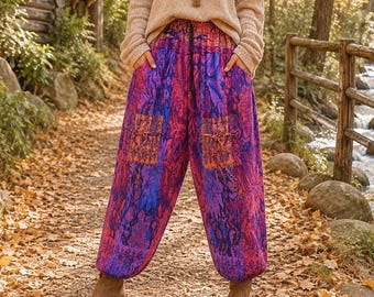 Boho Pink Purple Coral Reef Fleece Harem Pants One Size