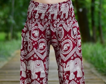 Bohotusk Elephant Paradise Print Harem Pants Elasticated Smocked Waist Womens Harem Pants S/M to L/XL