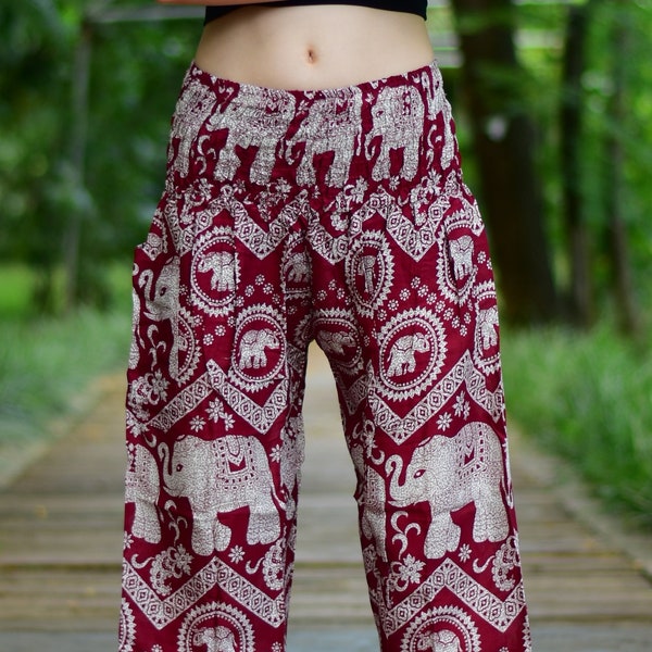 Bohotusk Elephant Paradise Print Harem Pants Elasticated Smocked Waist Womens Harem Pants S/M to L/XL