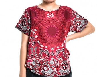 Bohotusk Red Teardrop Splash Print Short Sleeved Top Boho Style Loose Fitting S M L