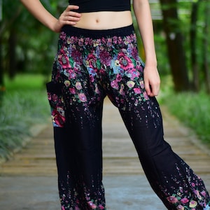 Bohotusk Floral Print Elasticated Smocked Waist Womens Harem Pants S/M to 4XL
