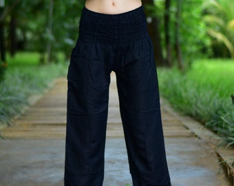 Girls Black Harem Pants: Elastic Smocked Waist, Soft Rayon