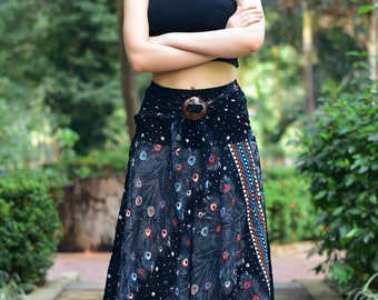 Boho Maxi Skirt 2 in 1 Strapless Dress Festival Outfit Summer Vacation Wear Hippie Gypsy Harem Style Flowy Bohemian Womens Clothing Black