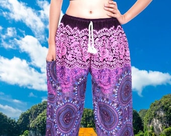 Bohotusk Womens Purple Pink Sun Beam Harem Pants Tie Waist S/M to L/XL