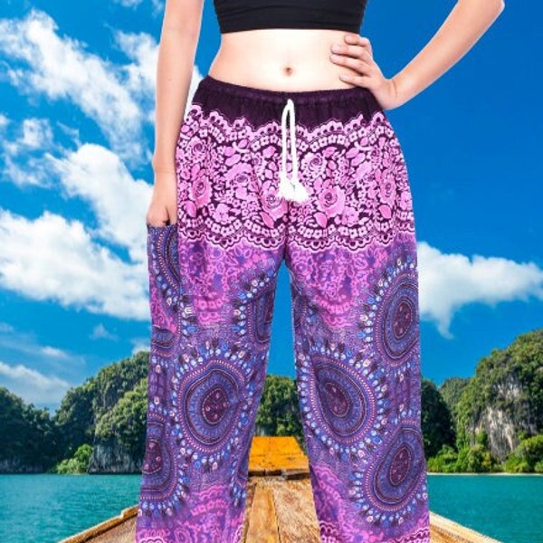 Bohotusk Womens Purple Pink Sun Beam Harem Pants Tie Waist S/M to L/XL
