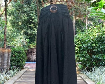 Bohotusk Plain Black Long Skirt With Coconut Buckle (& Strapless Dress) 2 in 1 Style S/M to 3XL