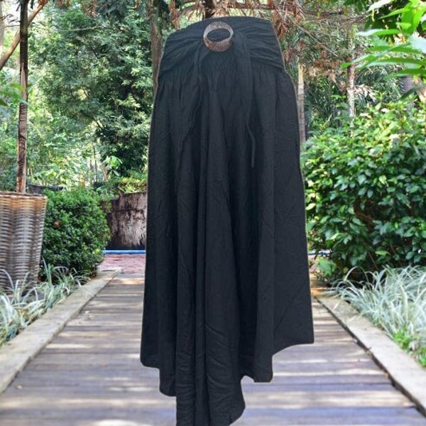 Bohotusk Plain Black Long Skirt With Coconut Buckle (& Strapless Dress) 2 in 1 Style S/M to 3XL