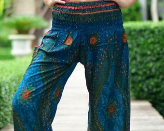 Bohotusk Moonshine Print Harem Pants S/M to 3XL (20-52 inch Waist) Hand Made in Thailand Stock In UK Donation to Elephants with Every Sale