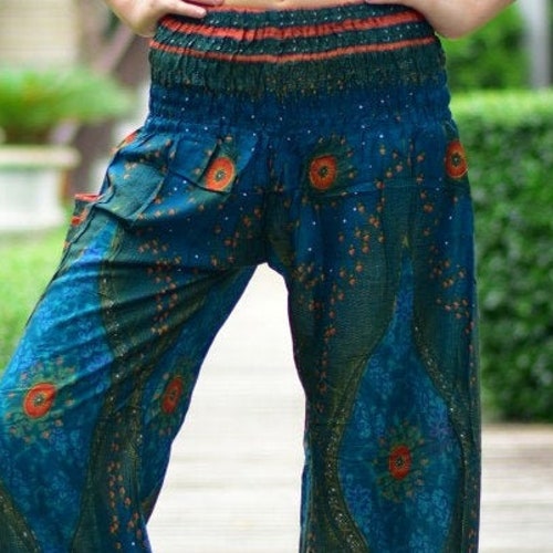 Bohotusk Moonshine Print Harem Pants S/M to 3XL (20-52 inch Waist) Hand Made in Thailand Stock In UK Donation to Elephants with Every Sale