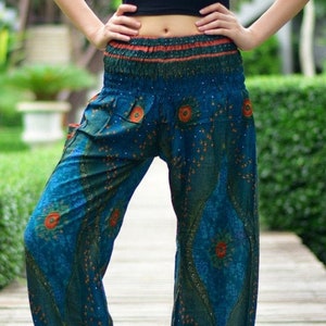 Bohotusk Moonshine Print Harem Pants S/M to 3XL 20-52 inch Waist Hand Made in Thailand Stock In UK Donation to Elephants with Every Sale image 1
