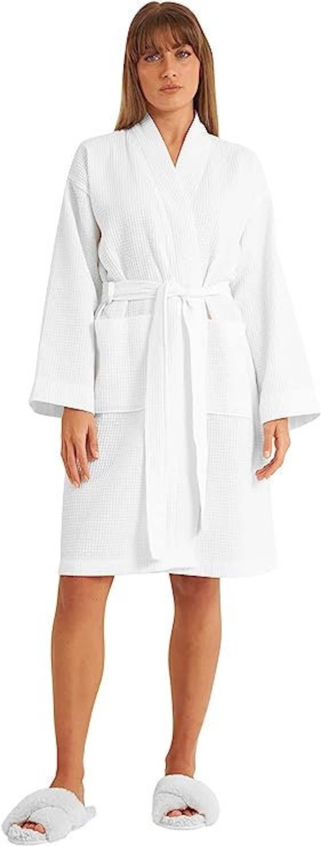 Bohotusk Ladies White Waffle Dressing Gown 100 Turkish Cotton