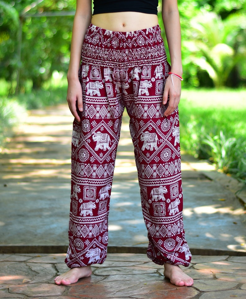 Bohotusk Elephant Print Womens Harem Pants 4 Sizes from 20-52 inch Waist Hand Made image 2