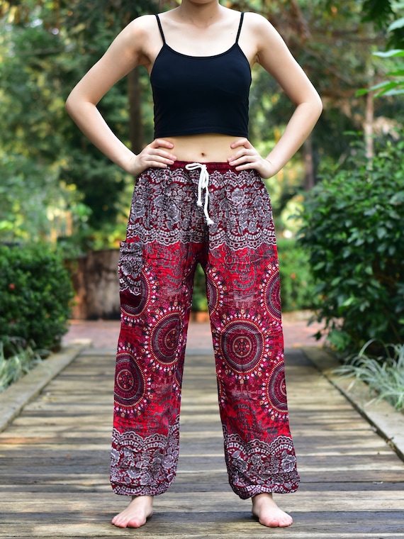 Red Sun Beam Print Harem Pants Tie 
