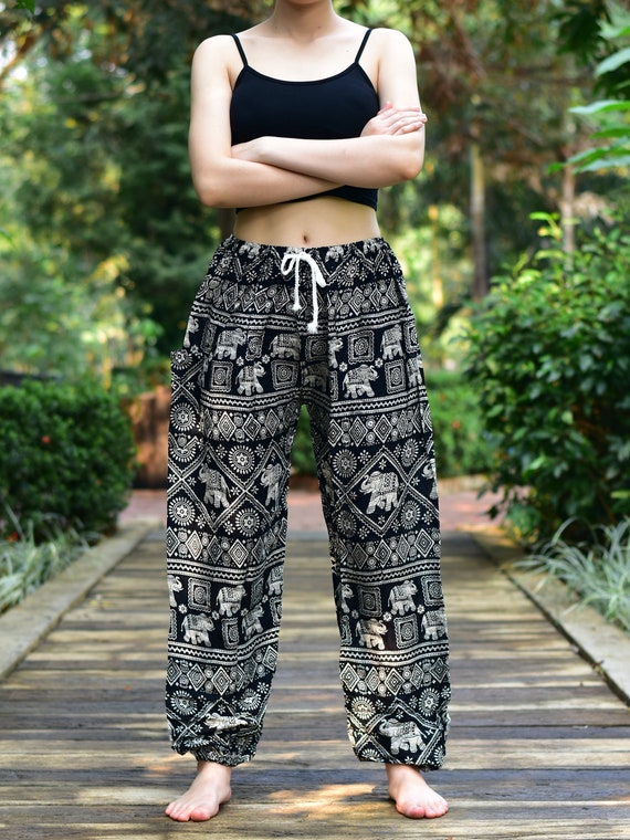 Buy Bohotusk Black Elephant Print Harem Pants Tie Waist Womens Harem Pants  S/M to 3XL Online in India 