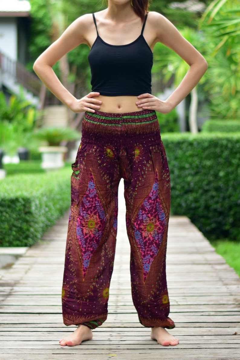 Bohotusk Moonshine Print Harem Pants S/M to 3XL 20-52 inch Waist Hand Made in Thailand Stock In UK Donation to Elephants with Every Sale image 3