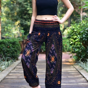 Bohotusk Moonshine Print Harem Pants S/M to 3XL 20-52 inch Waist Hand Made in Thailand Stock In UK Donation to Elephants with Every Sale image 8