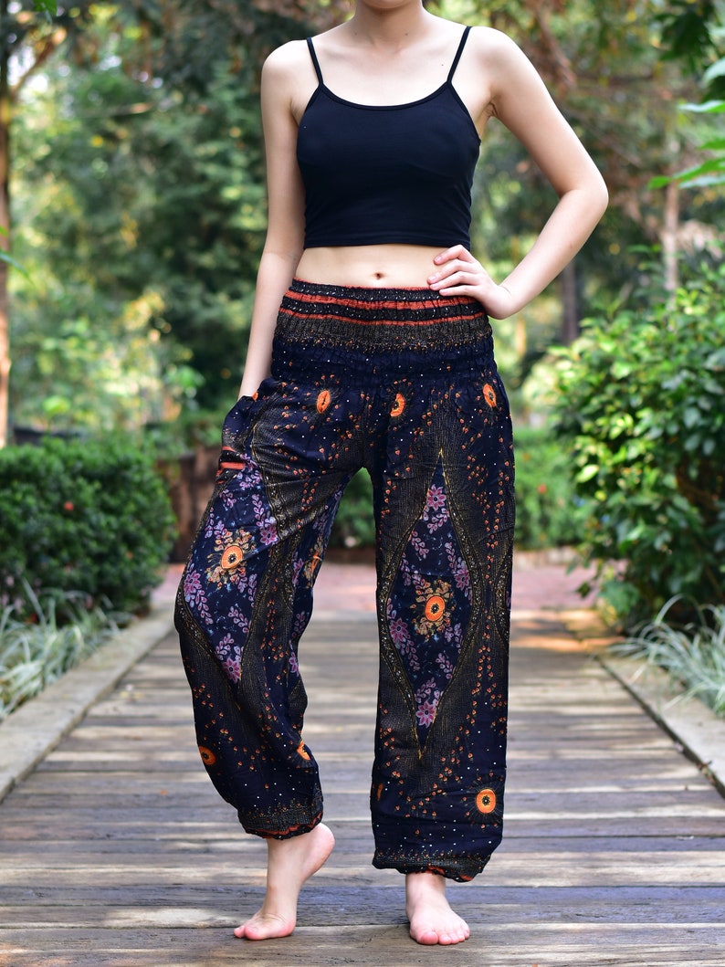 Bohotusk Moonshine Print Harem Pants S/M to 3XL 20-52 inch Waist Hand Made in Thailand Stock In UK Donation to Elephants with Every Sale image 8