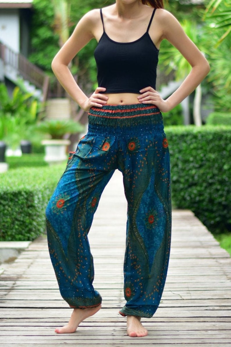 Bohotusk Moonshine Print Harem Pants S/M to 3XL 20-52 inch Waist Hand Made in Thailand Stock In UK Donation to Elephants with Every Sale image 1