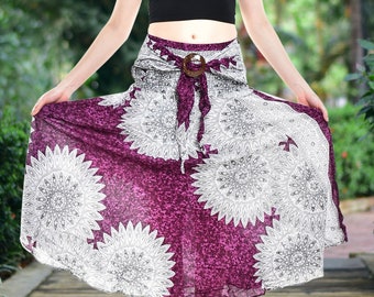 Bohotusk Purple Snowflake Print Long Skirt With Coconut Buckle  (& Strapless Dress) 2 in 1 Style S/M only