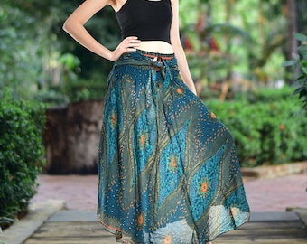 Bohotusk Teal Green Moonshine Long Skirt With Coconut Buckle (& Strapless Dress) 2 in 1 Style S/M and L/XL